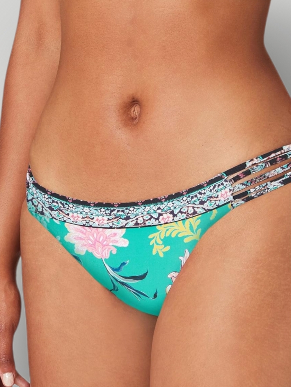 Seafolly Water Garden Multi Rouleau Brazilian Bikini Bottom 8 AU US 4 Evergreen‎